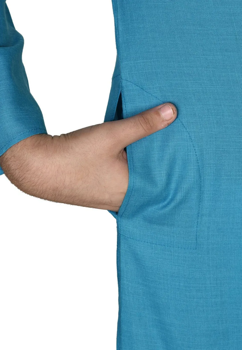 Solid Color Cotton Kurta in Blue
