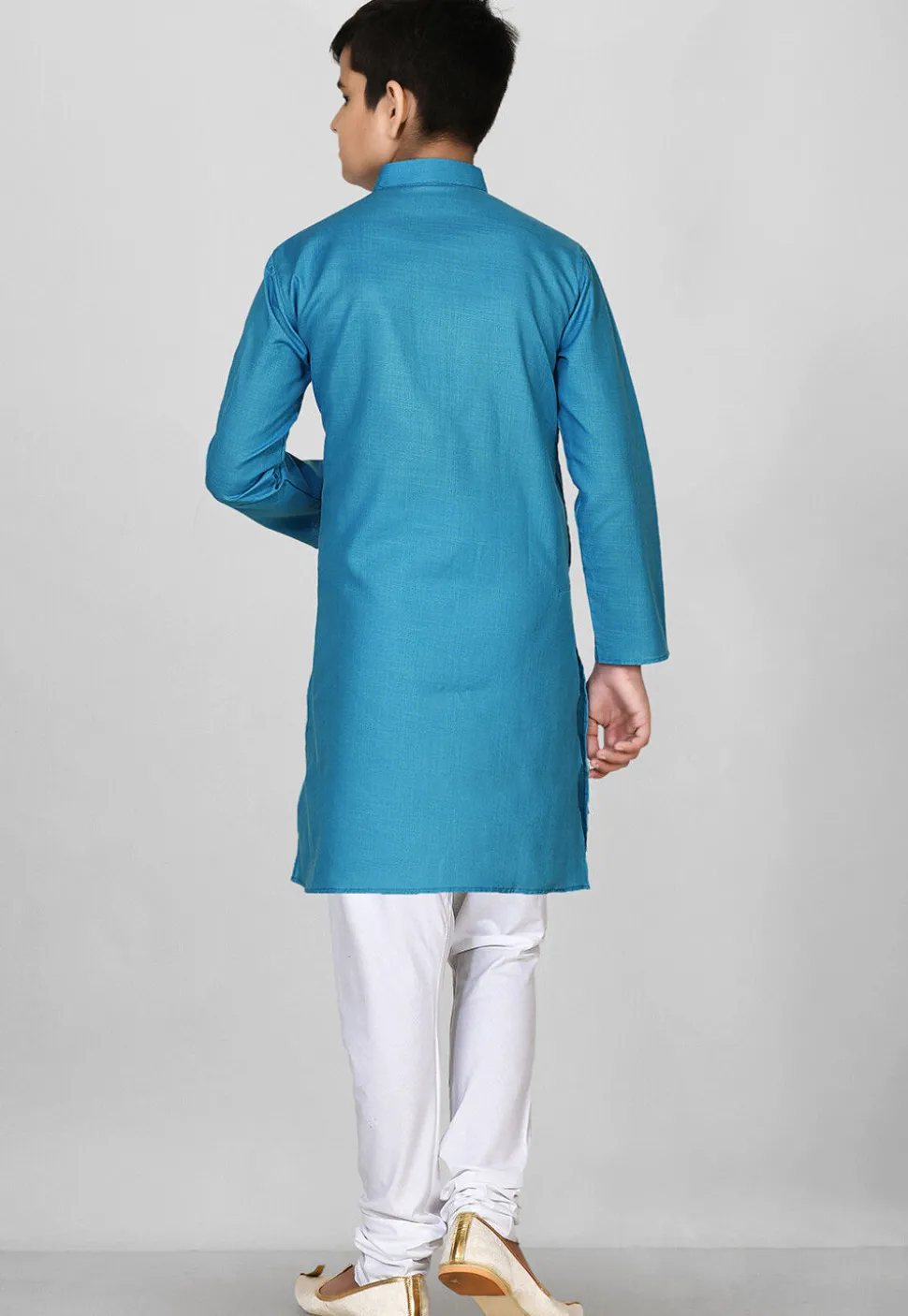 Solid Color Cotton Kurta in Blue