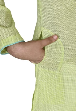 Solid Color Cotton Kurta in Light Green