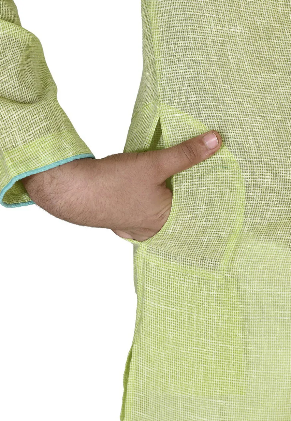 Solid Color Cotton Kurta in Light Green
