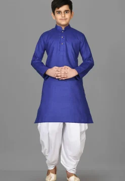 Solid Color Cotton Kurta Set in Royal Blue