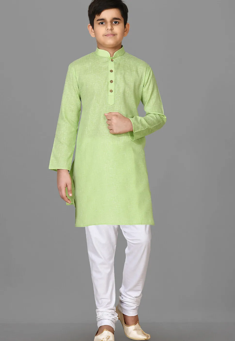 Solid Color Cotton Kurta in Light Green