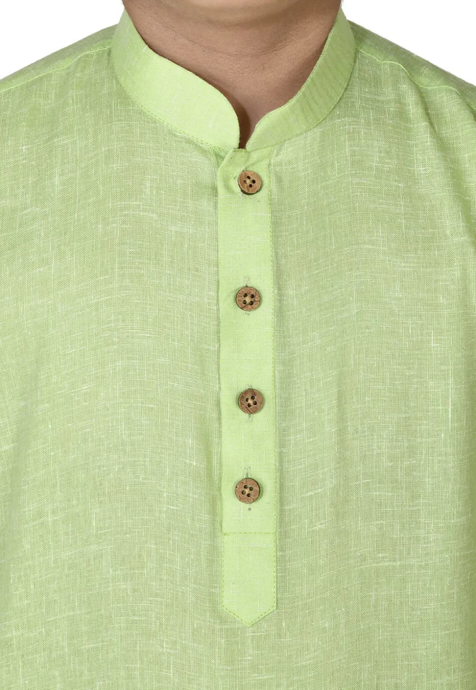 Solid Color Cotton Kurta in Light Green