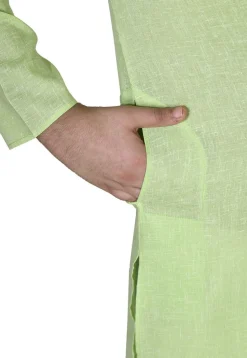 Solid Color Cotton Kurta in Light Green