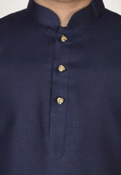 Solid Color Cotton Kurta Set in Navy Blue