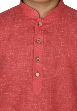 Solid Color Cotton Kurta Set in Red