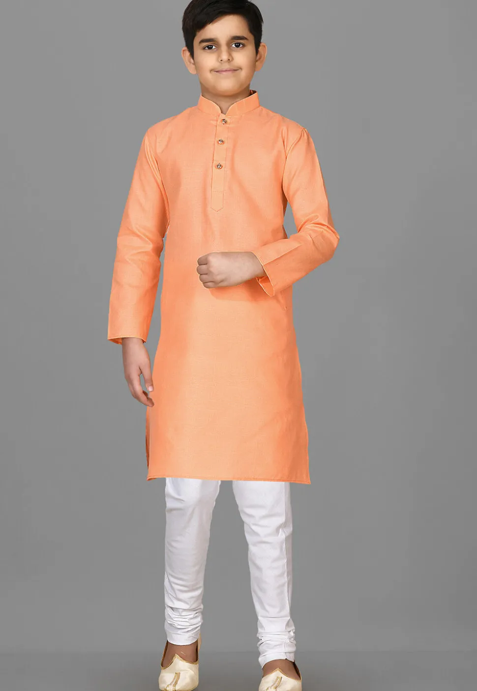 Solid Color Cotton Kurta in Peach