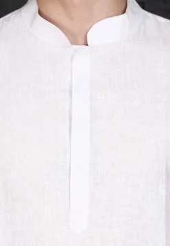 Solid Color Cotton Kurta Set in White
