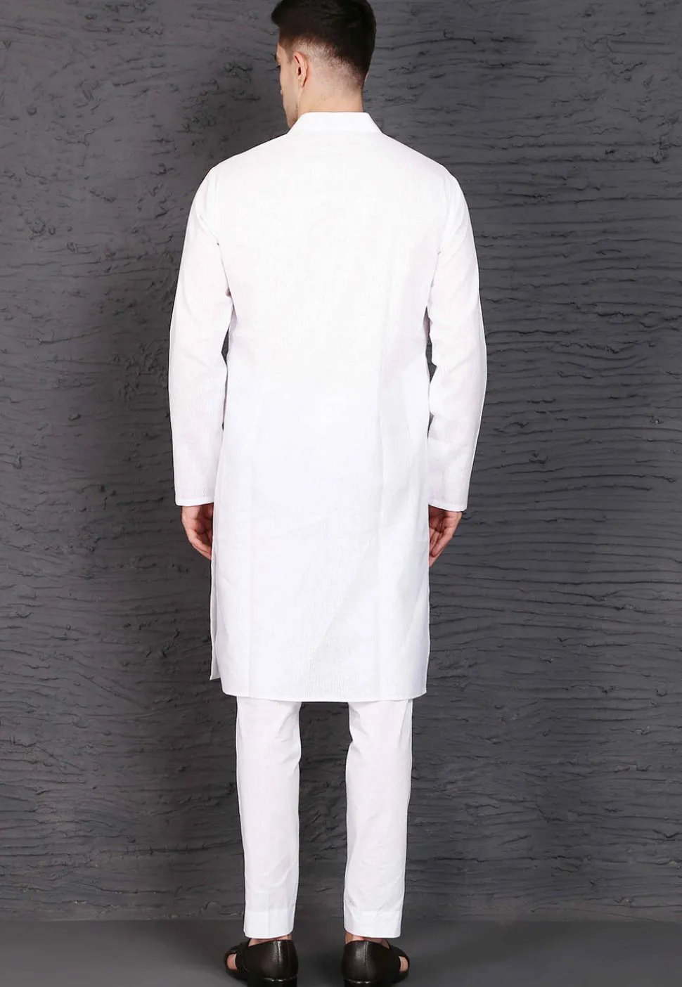 Solid Color Cotton Kurta Set in White