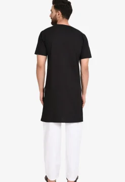 Solid Color Cotton Kurta Set in Black