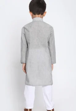 Solid Color Cotton Kurta Set in Light Grey