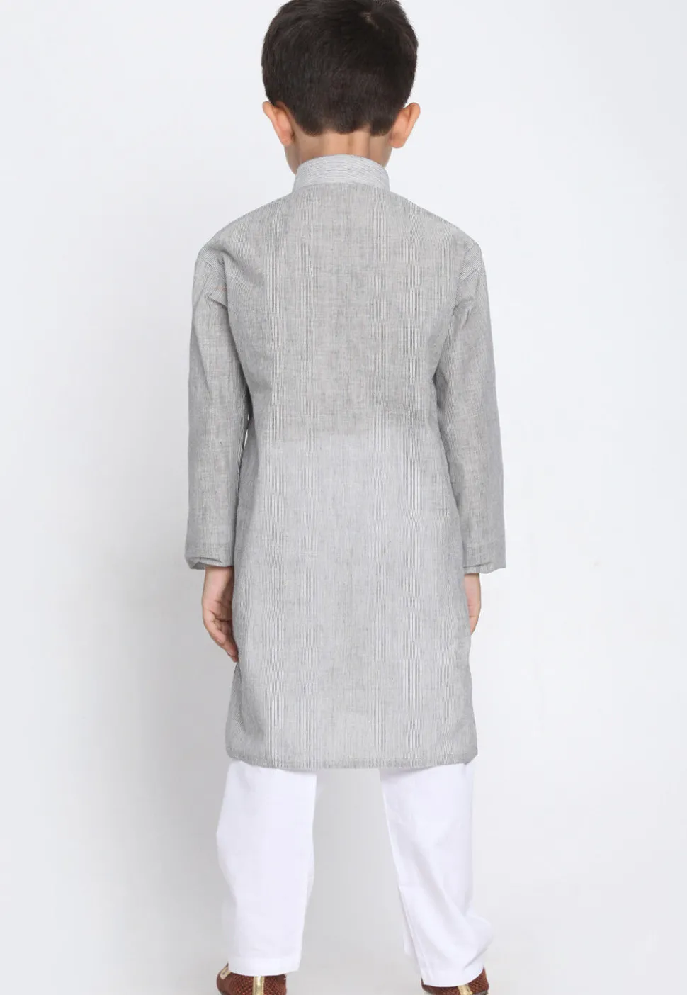 Solid Color Cotton Kurta Set in Light Grey