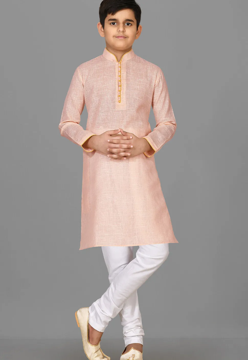 Solid Color Cotton Kurta in Peach