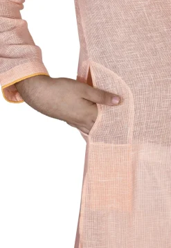 Solid Color Cotton Kurta in Peach