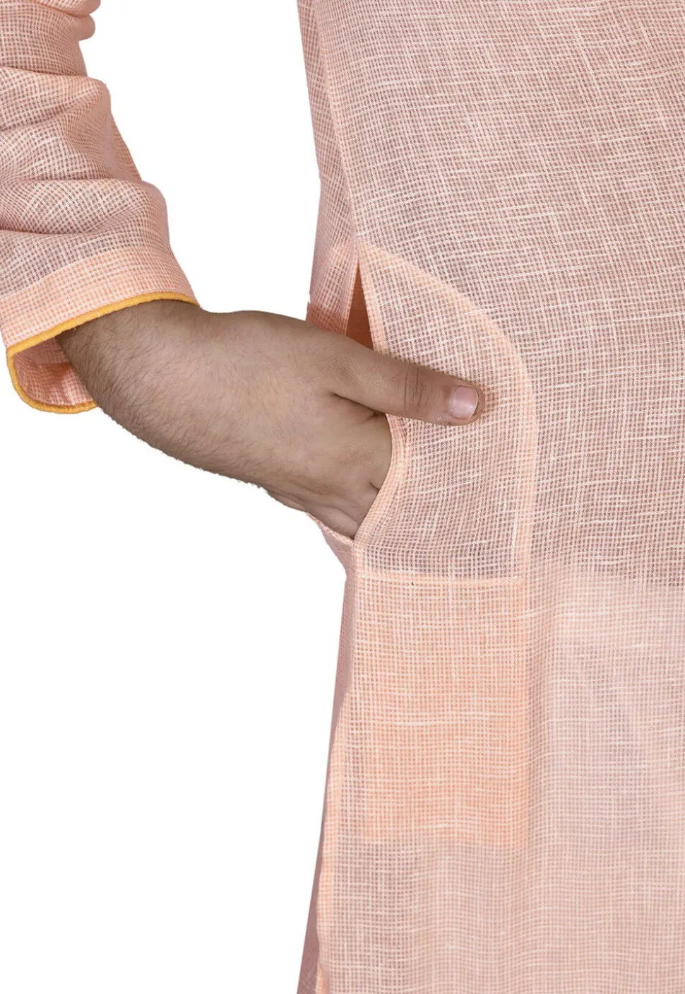 Solid Color Cotton Kurta in Peach