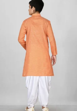 Solid Color Cotton Kurta Set in Peach
