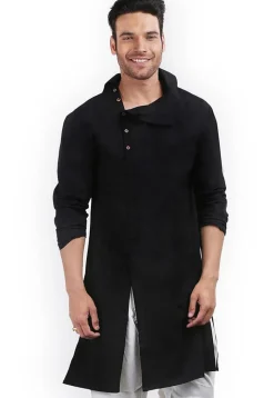 Solid Color Cotton Kurta in Black