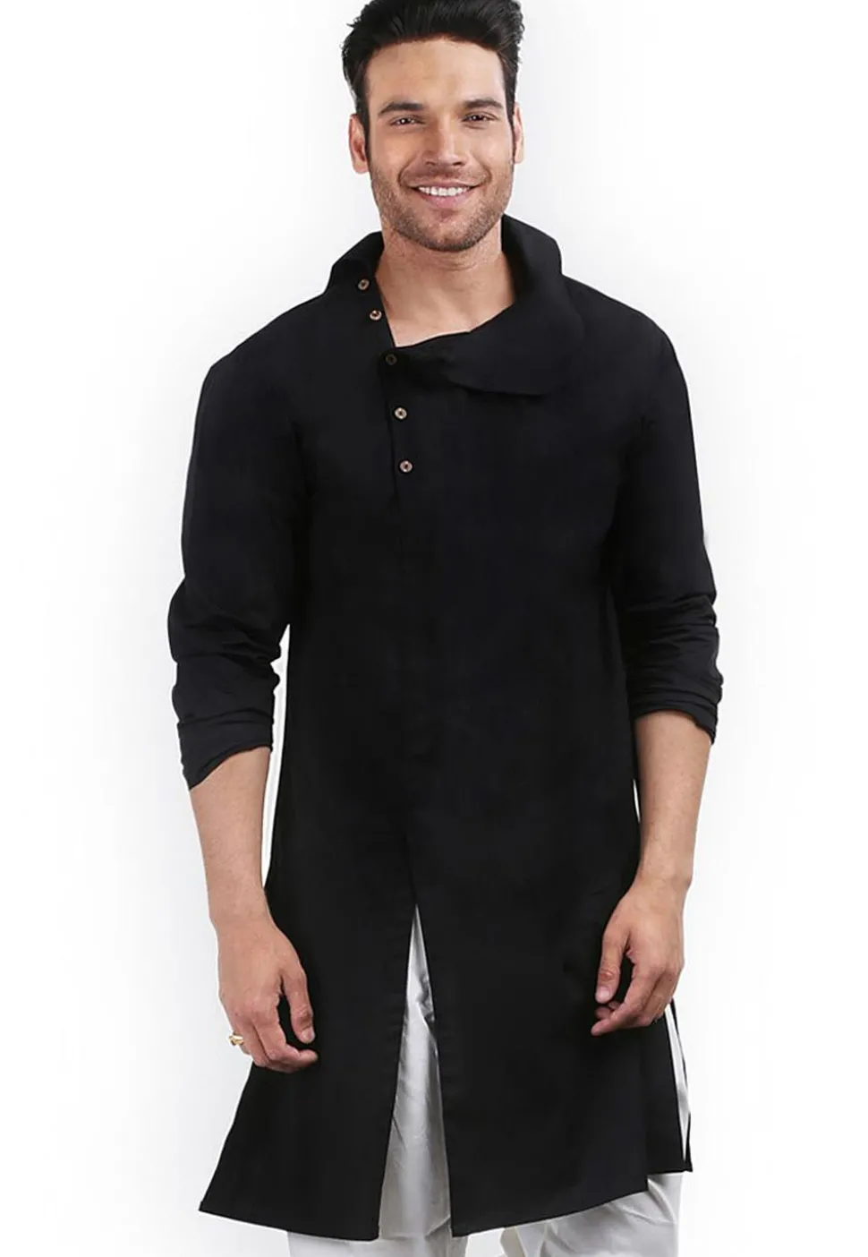 Solid Color Cotton Kurta in Black