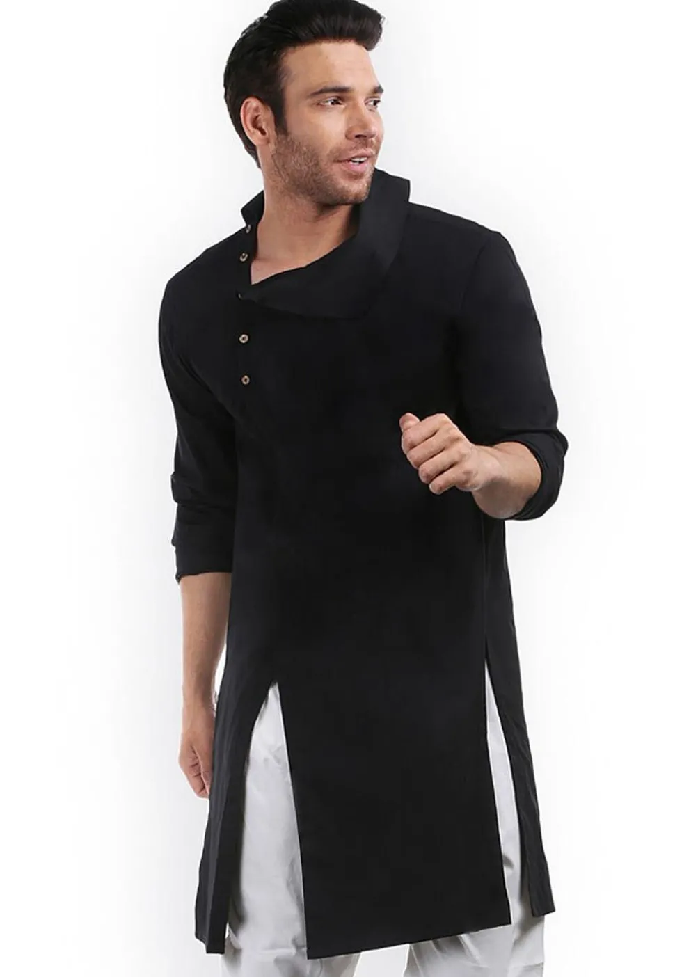 Solid Color Cotton Kurta in Black
