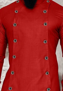 Solid Color Cotton Kurta Set in Red