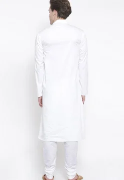 Solid Color Cotton Kurta Set in White
