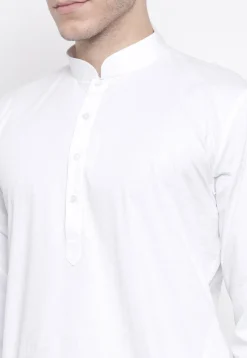 Solid Color Cotton Kurta Set in White