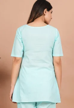 Solid Color Cotton Kurti in Light Blue