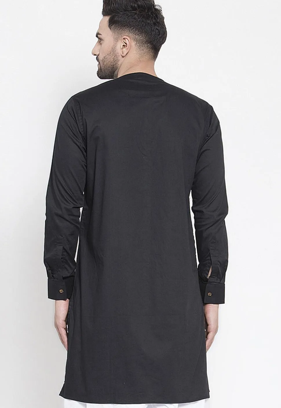Solid Color Cotton Layered Kurta in Black