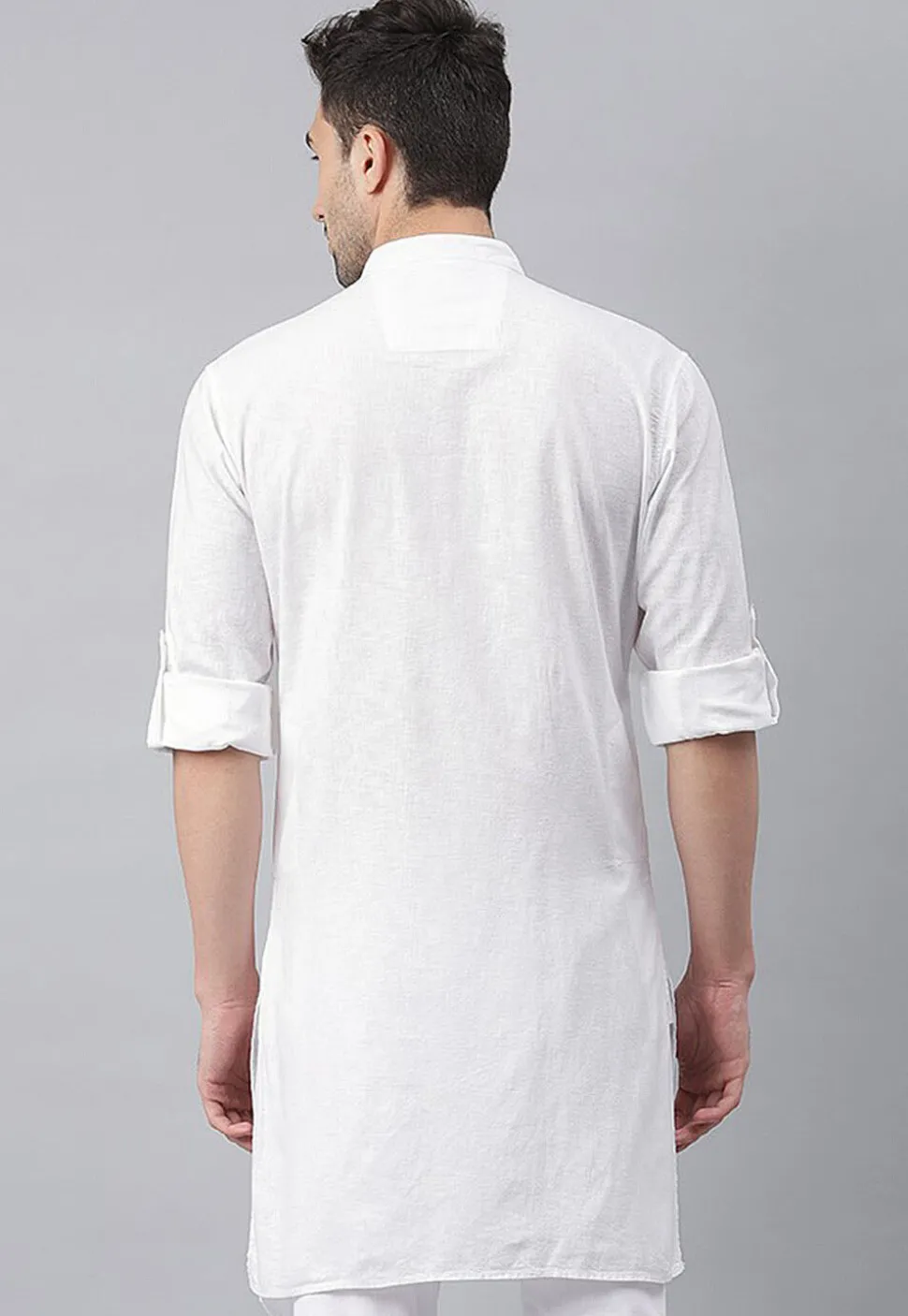 Solid Color Cotton Layered Kurta in White