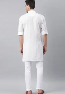 Solid Color Cotton Layered Kurta Set in White