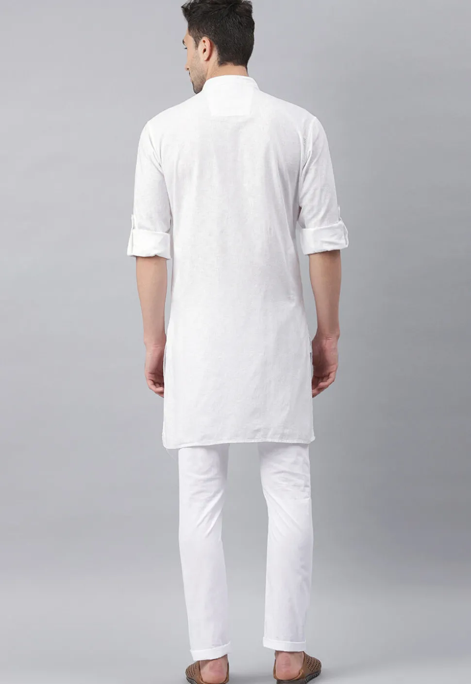 Solid Color Cotton Layered Kurta Set in White