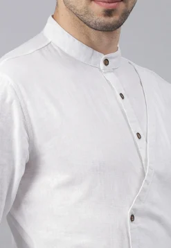 Solid Color Cotton Layered Kurta Set in White
