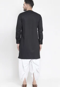 Solid Color Cotton Layered Dhoti Kurta in Black