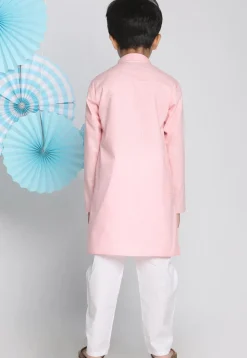 Solid Color Cotton Linen Kurta Set in Pink
