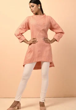 Solid Color Cotton Linen Tunic in Peach