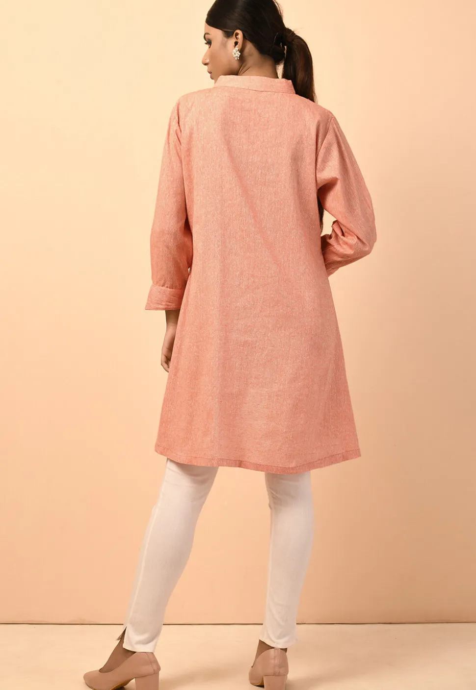 Solid Color Cotton Linen Tunic in Peach