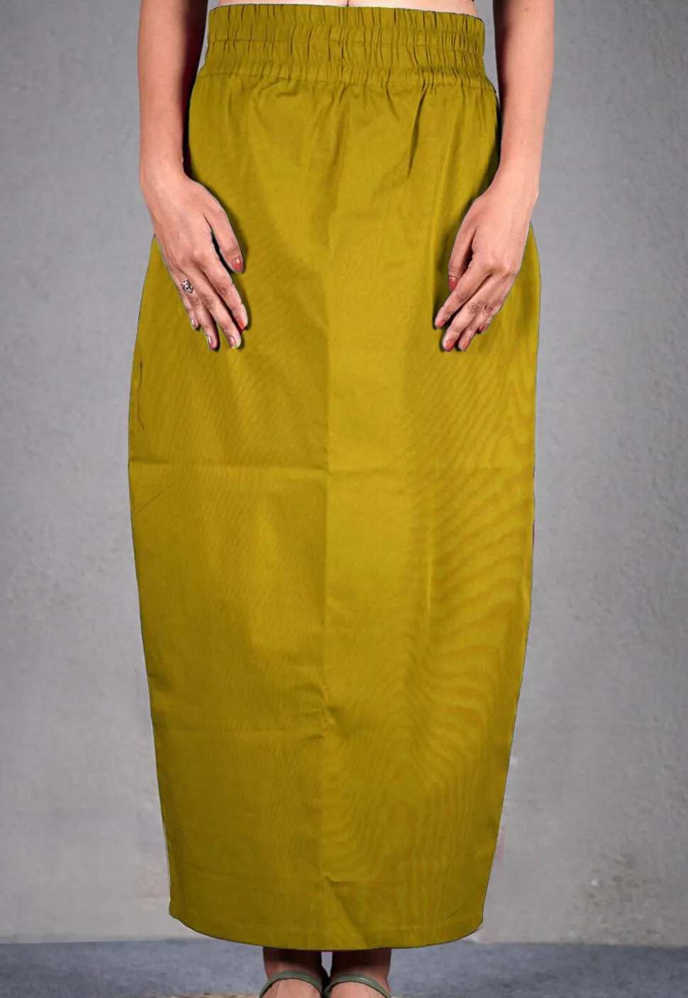 Solid Color Cotton Lycra Petticoat in Olive Green