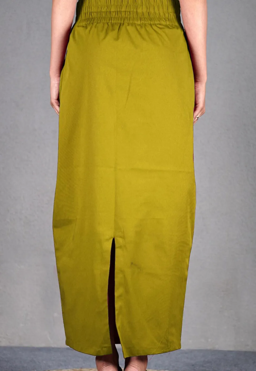 Solid Color Cotton Lycra Petticoat in Olive Green