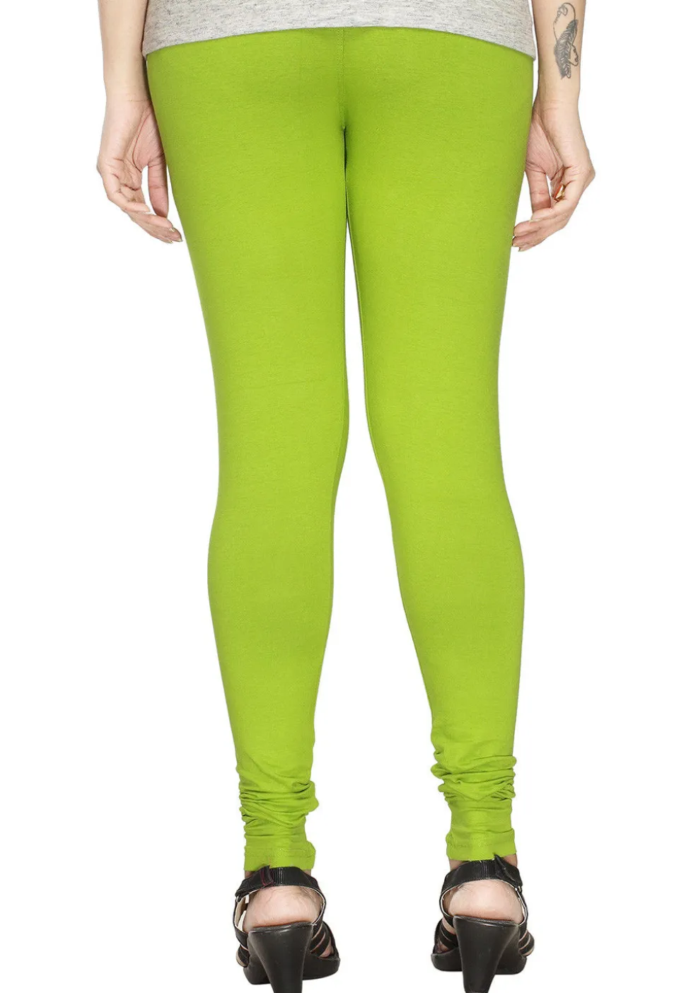 Solid Color Cotton Lycra Leggings in Light Green