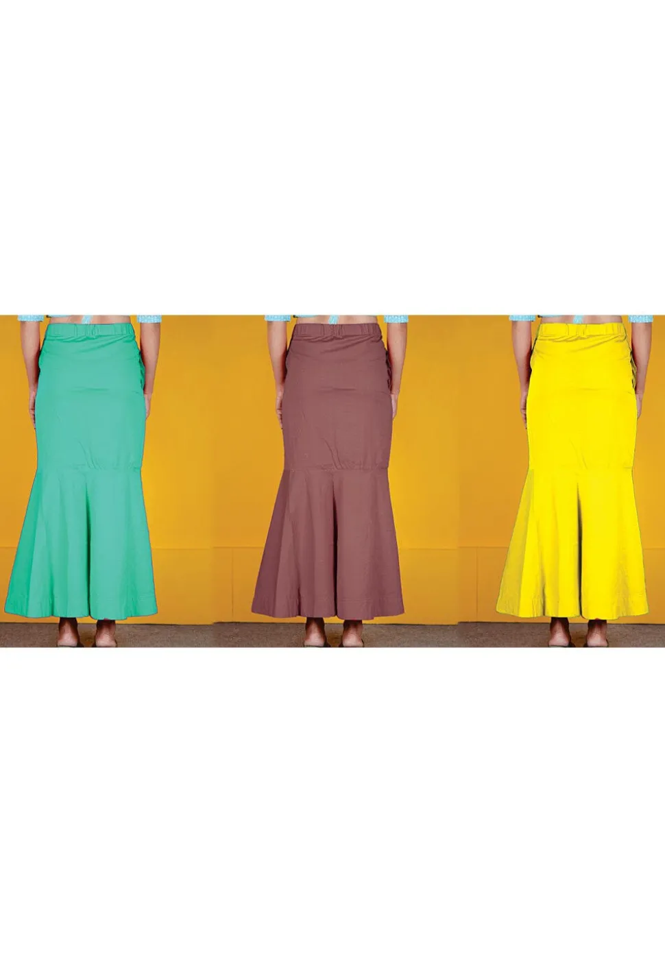 Solid Color Cotton Lycra Petticoat Combo Set in Multicolor