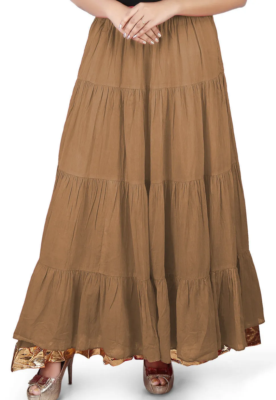 Solid Color Cotton Mulmul Skirts in Dark Beige