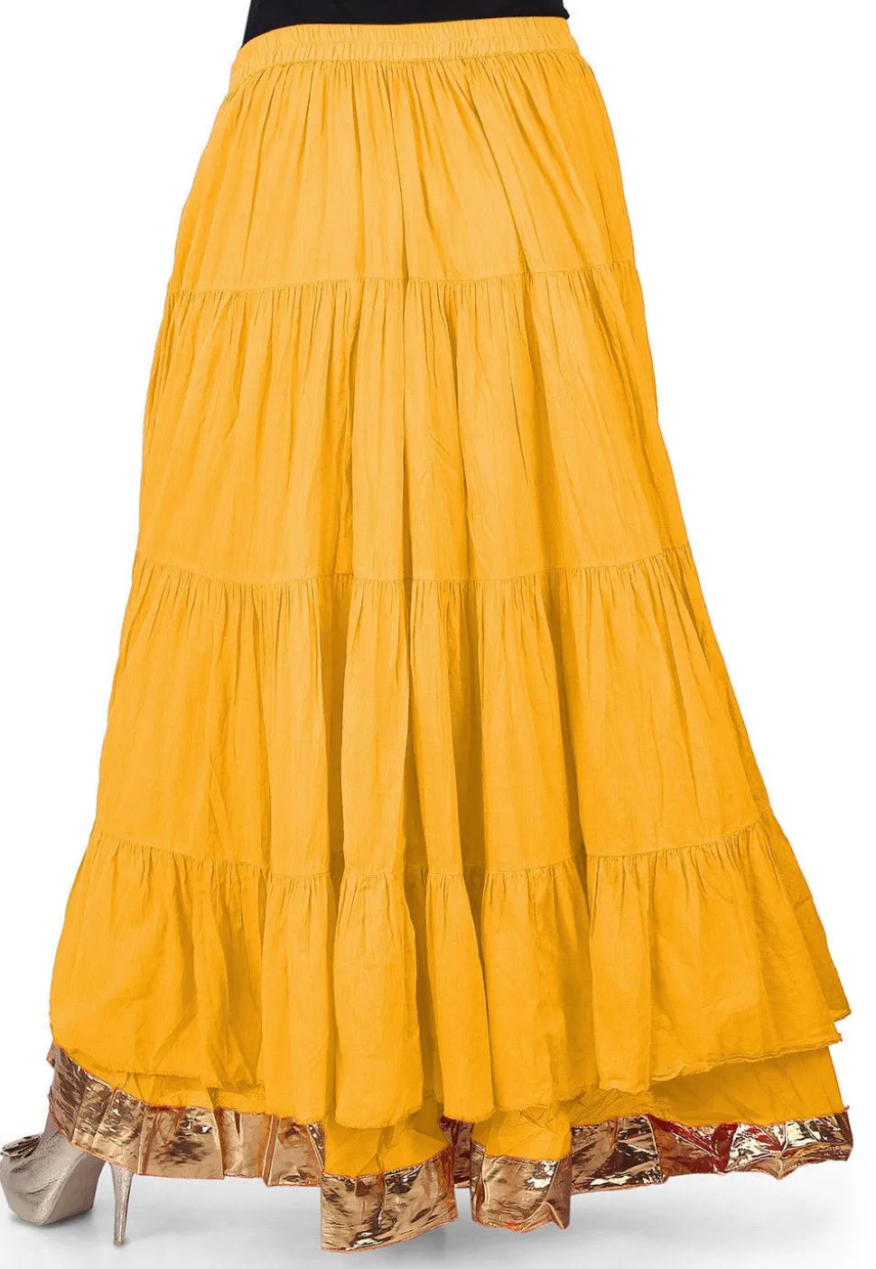 Solid Color Cotton Mulmul Skirts in Yellow