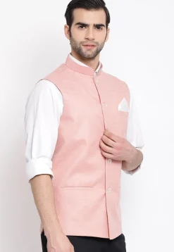 Solid Color Cotton Nehru Jacket in Light Pink