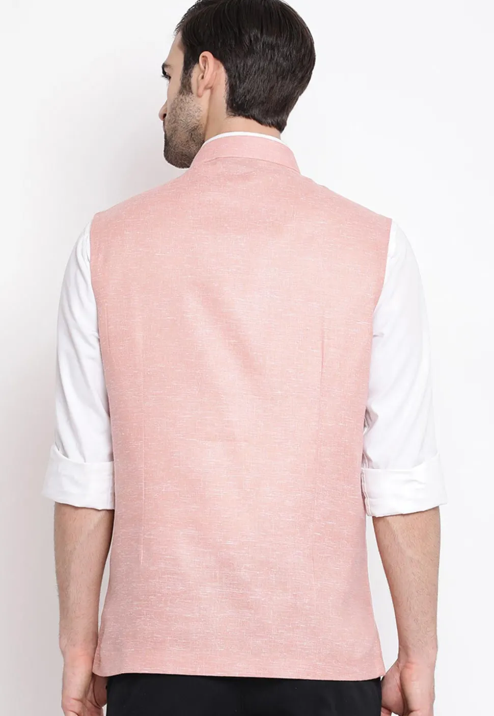 Solid Color Cotton Nehru Jacket in Light Pink