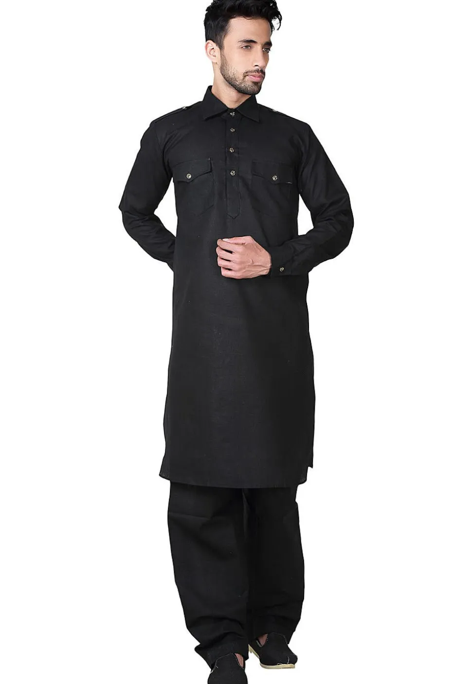 Solid Color Cotton Paithani Suit in Black