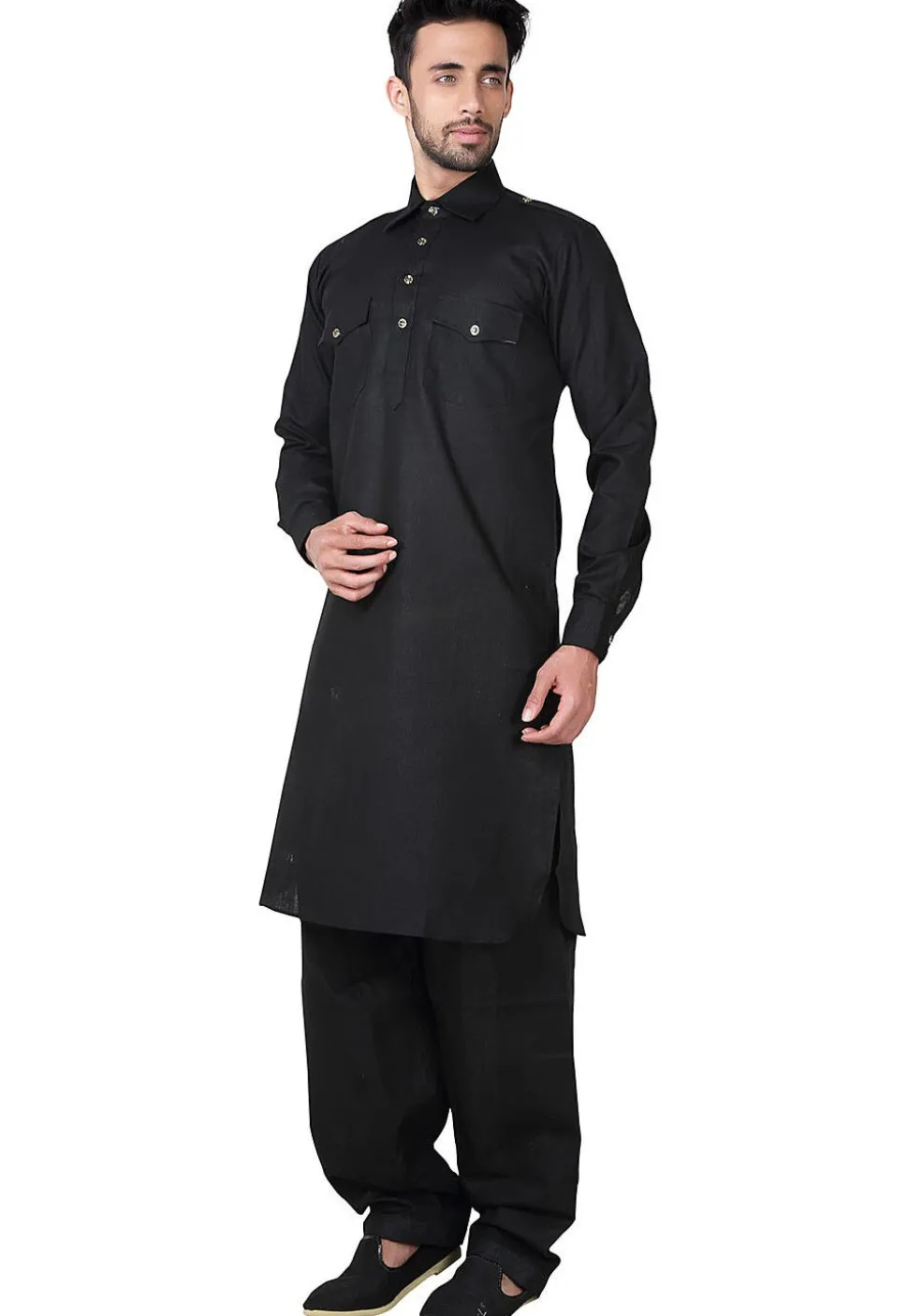 Solid Color Cotton Paithani Suit in Black
