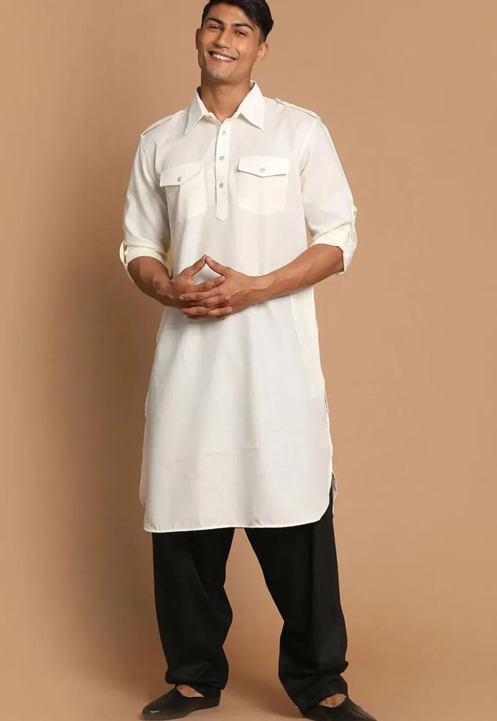 Solid Color Cotton Paithani Suit in Off White