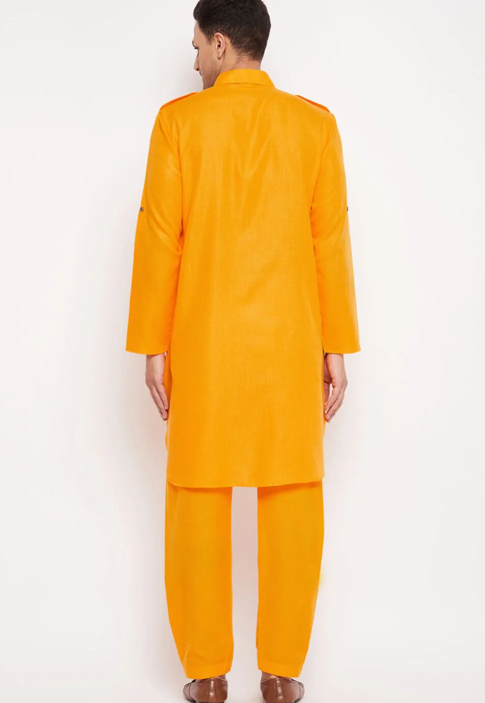 Solid Color Cotton Paithani Suit in Mustard