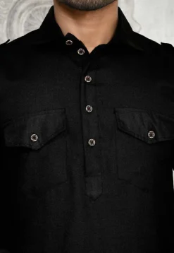 Solid Color Cotton Paithani Suit in Black