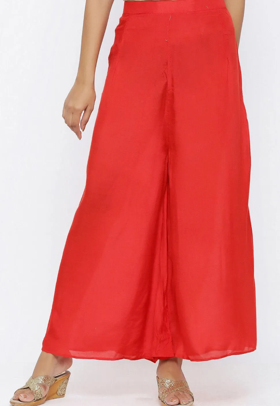 Solid Color Cotton Palazzo in Red